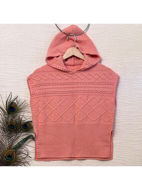 PuTian Boutique Cable Knit Hooded Poncho Vest Sleeveless Sweater Pink Size 7 8 M
